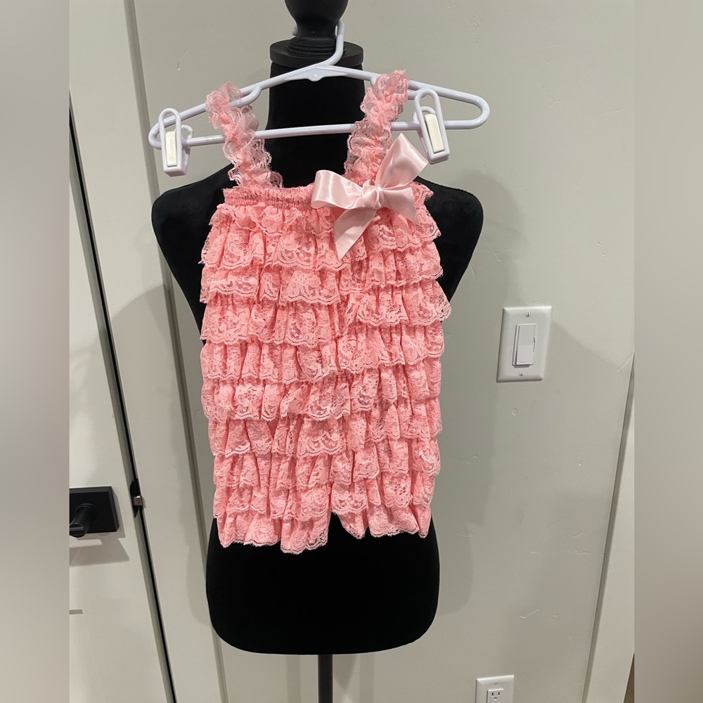 Adorable handmade romper with removable handmade flower belt